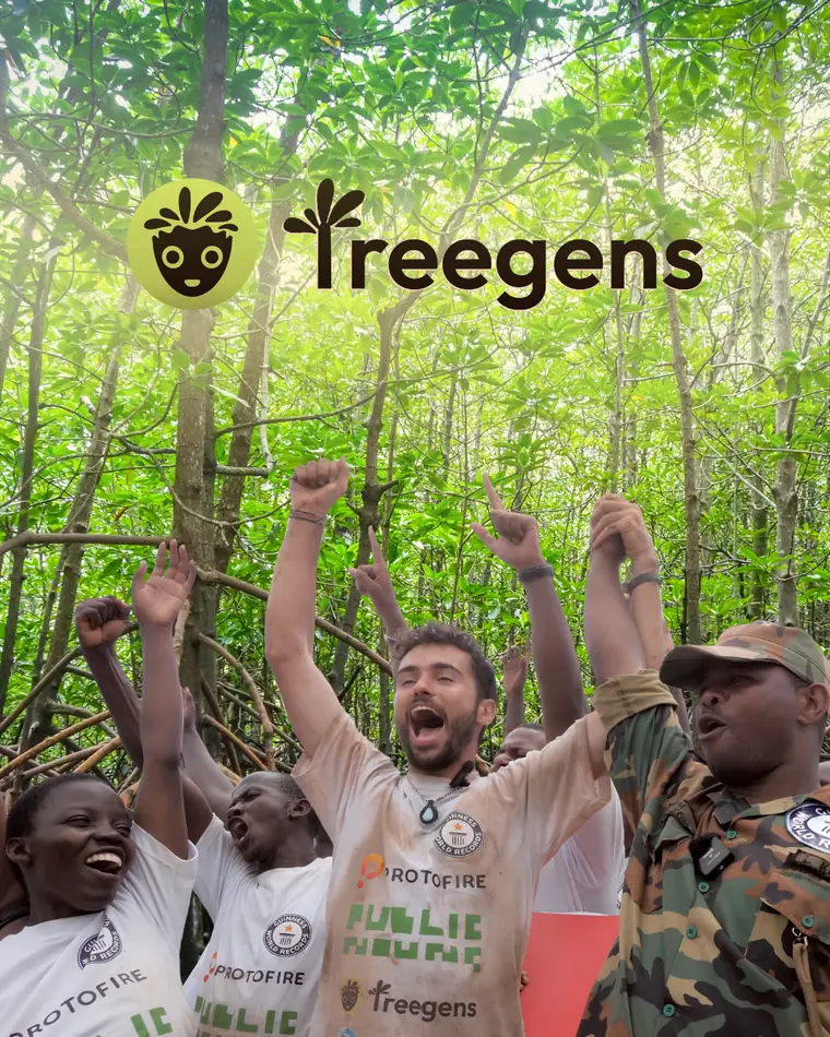 The Treegens team celebrating after a mangrove planting